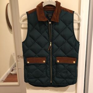 JCREW XXS brown corduroy and green puffer jacket